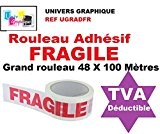 1 Rouleau Adhésif FRAGILE - 48 X 100 MÈTRES- (40% de plus que les 66 mètres)- rouleau pour emballage, expédition ...