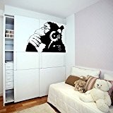(100x69 cm) Banksy Décalque Mural Vinyle Singe Avec écouteurs / Un Couleur Chimp écoute pour Musique en Écouteurs / Street ...