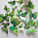 12 stickers Muraux de Papillons 3D Sticker Mural Autocollants bricolage papillon amovible Réutilisable Pour chambre Salon (vert)