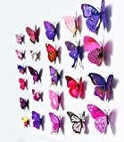 12 stickers Muraux de Papillons 3D Sticker Mural Autocollants bricolage papillon amovible Réutilisable Pour chambre Salon (violet)