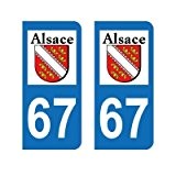 2 Autocollants Plaque Immatriculation 67 Alsace Bas-Rhin - Arrondis