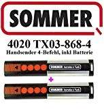 2 x Télécommandes Sommer 4020 TX03–868–4, 4 commandes, 868 MHz 100% compatible avec Sommer 4026, Sommer 4031, Sommer 4025.