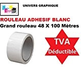 3 Rouleaux adhésif emballage BLANC pp silencieux Rouleau de 48 mm x 100 mètres (40% de plus que les 66 ...