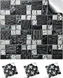 30 Stickers muraux de carrelage mosaïque auto adhésif pour des carreaux de 15cm –(30xTP 71- 6in- Black & Silver Glass)- ...
