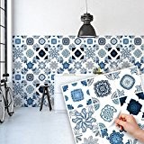 36 carrelage 15x15 cm - PS00062 Carrelage en film adhésif pour salle de bains et cuisine Stickers design - Bleu ...