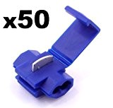 50x Cosse Electrique Connecteur Rapide Bleu - Raccords Auto-Dénudants (Dérivations) - Lot de 50 Cosses Electriques (Pour fils jusqu'à 1.1mm ...