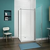 90x90x185cm Porte pivotante porte de douche paroi de douche cabine de douche avec barre de fixation 140cm verre anticalcaire