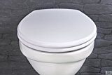 Abattant de toilettes universel jASMIN et de haute qualité en duroplast blanc avec fermeture automatique et système à clic de ...