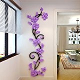 Acrylique 3D Rose Fleur Amovibles Stickers Muraux Art DIY Maison Décoration 80cm , Violet