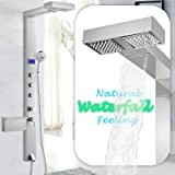 AKDY AZ-853351 59 Dual Rain Waterfall Shower Panel Tower Temperature Display, Overhead Shower, Massage Jets, Hand Shower, Soap Tray, Stainless ...