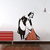 ASENART Banksy Maid Sweeping The Floor Vinyl Wall Decor Stickers for Living Room Bedroom Size 23*18 by ASENART