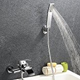 Auralum® Mitigeur Bain Robinet de Baignoire Cascade avec Pommeau de douche Economie d'eau Laiton Chrome pour Salle de bain