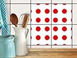 Auto-adhésif décoratif carreau | Décoration murale - Réparation maison | Design Mono Dots - Rouge | 15x15 cm (4 pièces)