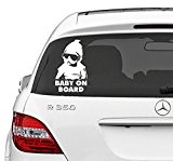 Autocollant décalcomanie pour vitre de voiture motif Baby on Board avec un bébé avec des lunettes de soleil tiré du ...