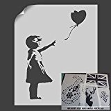 Banksy Balloon Girl Pochoir pochoirs décoration murale art Idéal pour pochoirs, Plastique, S/A4- (w)6.7 x (h)9.8 inches
