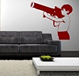 Banksy Boy avec Bazooka – Sticker mural, Rouge bordeaux, Large: 60cm x 66cm