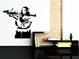 Banksy – Mona Lisa Avec Bazooka – Version 2 Sticker mural améliorée, noir, Small: 30cm x 30cm / 12" x 12"