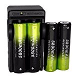 Batteries et chargeurs Elyseesen 4pcs 5800mAh Rechargeable Li-ion 18650 de 3.7V batterie & double chargeur futé (noir)
