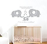 BDECOLL Trois mignon Elephant Stickers muraux avec amour Langue maternelle bébé Chambre d'enfant (Gris)