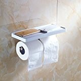 Beelee Doubles Porte-Papier Toilette en acier inoxydable avec Etagere pour Telephone 31*13*7cm,Peinture Blanc