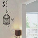 BestOfferBuy - Sticker Mural Illustré par l'Image d'un Oiseau En Cage (Décalcomanie) JM8218