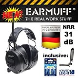 'Black 31dB original "Ear Muff avec 8 Émetteur mémoire – Extra Robuste Radio Capsule Casque anti-bruit avec smartphone et connecteur MP3 avec câble AUX, ...