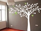 Blanc Big Sticker mural Motif arbre avec oiseaux cage à oiseaux Arbre amovible Stickers muraux en vinyle pour salon