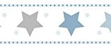 Bord auto-adhésif en Papier lavable et résistant avec étoiles Bleu clair gris blanc 594 – 1 treboli