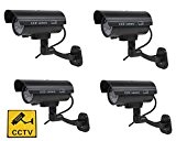 BW Lot de 4 caméras de sécurité factices CCTV, utilisation en intérieur et extérieur, LED clignotante