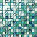 Carrelage mosaïque en verre. Bleu, Vert et Blanc Perle. Les feuilles entières de carreaux mesurent 30cm x 30cm (MT0052)