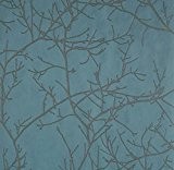 Casadeco Riverside 16966125 Papier peint avec branches modernes de brillance Bronze et fonds tons bleu prusse
