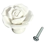 Céramique Poignée Bouton Design de Fleur Rose pour Meubles Tiroir Porte , Blanc