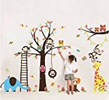 Colorfulworld Sticker mural XXXL pour chambre d'enfant Motif animaux de la jungle / Zoo Singe Girafe Éléphant & Hibou Idée ...