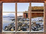 Côte de la mer Tromso effet norvégien crayon d'art Fenêtre en 3D look, mur ou format vignette de la porte: ...