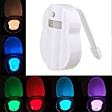 Détecteur de mouvement automatique Capteur de lumière de WC, CUVETTE WC Night Light LED à piles 8 couleurs changeantes d'éclairage Siège ...