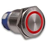 dimeba, interrupteur (jusqu'à 230 V/5 A) en acier inoxydable avec anneau lumineux LED rouge (12 V), 19 mm