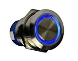 dimeba, sonnette ou poussoir (jusqu'à 230 V/5 A) en acier inoxydable avec anneau lumineux LED Bleu (12 V), 22 mm