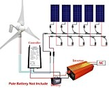 eco-worthy 900 W Panneau solaire & Eolienne Batterie Kits de charge : 400 W vent générateur avec régulateur de charge Hybird + 5 panneaux ...