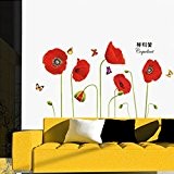 eKugo(TM)Home Decoration Bright Red Corn Poppy Beautiful Stickers Art Decor Mural Room Decal Adesivo De Parede DIY Wall Sticke Wallpaper ...