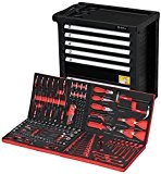 F-BD Black Red Edition | Chariot à outils * * Servante d'atelier 6 tiroirs/4 rembourré avec outil | Bit Sets, cliquets, noix ...