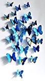 FiveSeasonStuff Lot de 24 Bleu Stickers Muraux Collection de 3D Papillons / Autocollants de Papillons / Artisanat / Bricolage avec ...