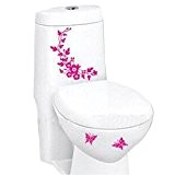 Fleur de papillon salle de bains Wall Sticker Décoration Stickers muraux pour toilettes (Rose Rouge)