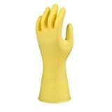 G04Y MARIGOLD SIZE 9.5 SUREGRIP CHEMICAL RESISTANT FLOCK LINED NATURAL RUBBER LATEX COATED BEADED CUFF GLOVES YELLOW - EN374-AKL - ...