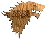 Game of Thrones Maison Stark direwolf Thrones en bois "Winter Is Coming, Bois dense, 30cm x 25cm