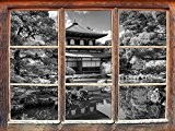 Ginkaku-ji à Kyoto Art B & W Fenêtre en 3D look, mur ou format vignette de la porte: 92x62cm, stickers ...