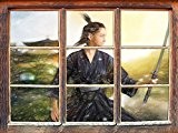 Guerrier samouraï dans l'art tempête de neige effet de crayon Fenêtre en 3D look, mur ou format vignette de la ...
