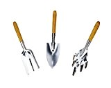Haosen Lot de 3 en acier inoxydable + bois outils poignée de jardinage Petite pelle / rake / pelle