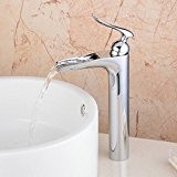 Hiendure® contemporaine robinet d'évier cascade salle de bains Mitigeur de lavabo bec haut , chromé