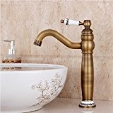 Hiendure® Laiton un trou robinets d'évier lavabo cuisine salle de bain grands robinets, laiton antique