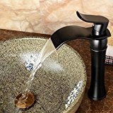 Hiendure® Mélangeur de lavabo mélangeur cascade courbe du bassin de salle de bain noir de haute qualité (de haut)